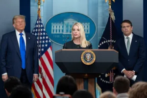 President Donald Trump holds a press conference with Attorney General Pam Bondi